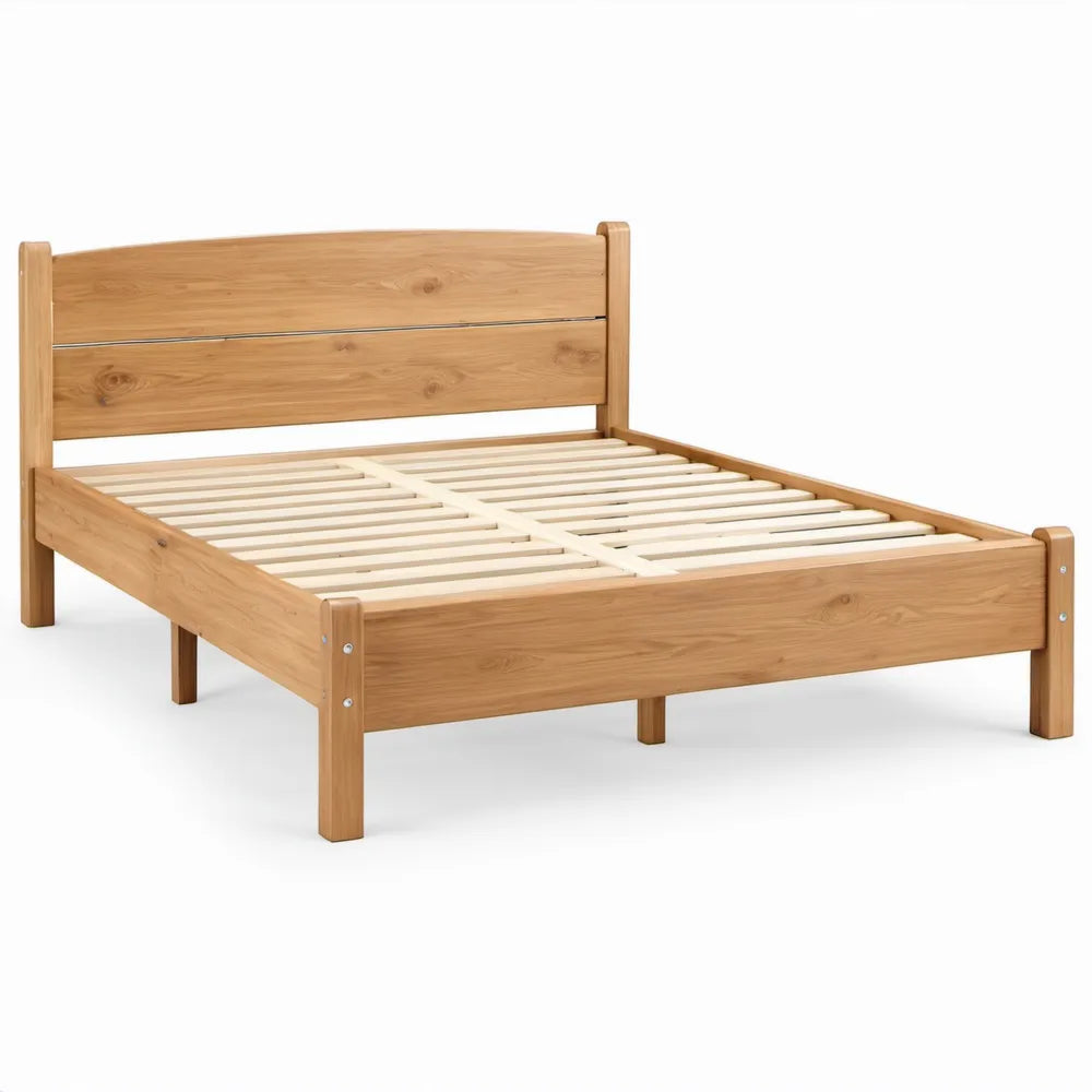 Tweepersoonsbed 140 x 200 cm Naturel Massief Grenenhout met Lattenbodem