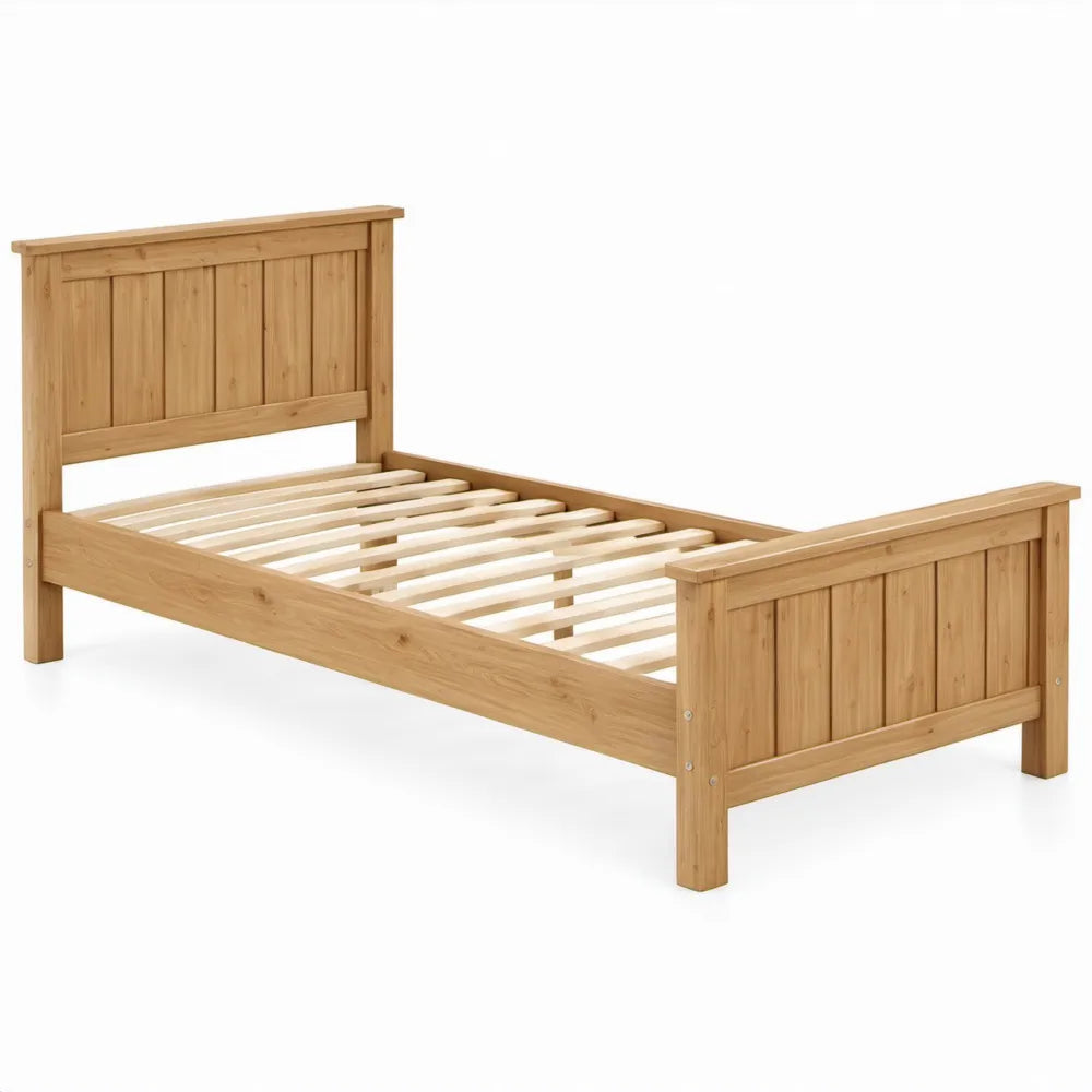 Eenpersoonsbedframe 90 x 200 cm van naturel grenenhout met lattenbodem