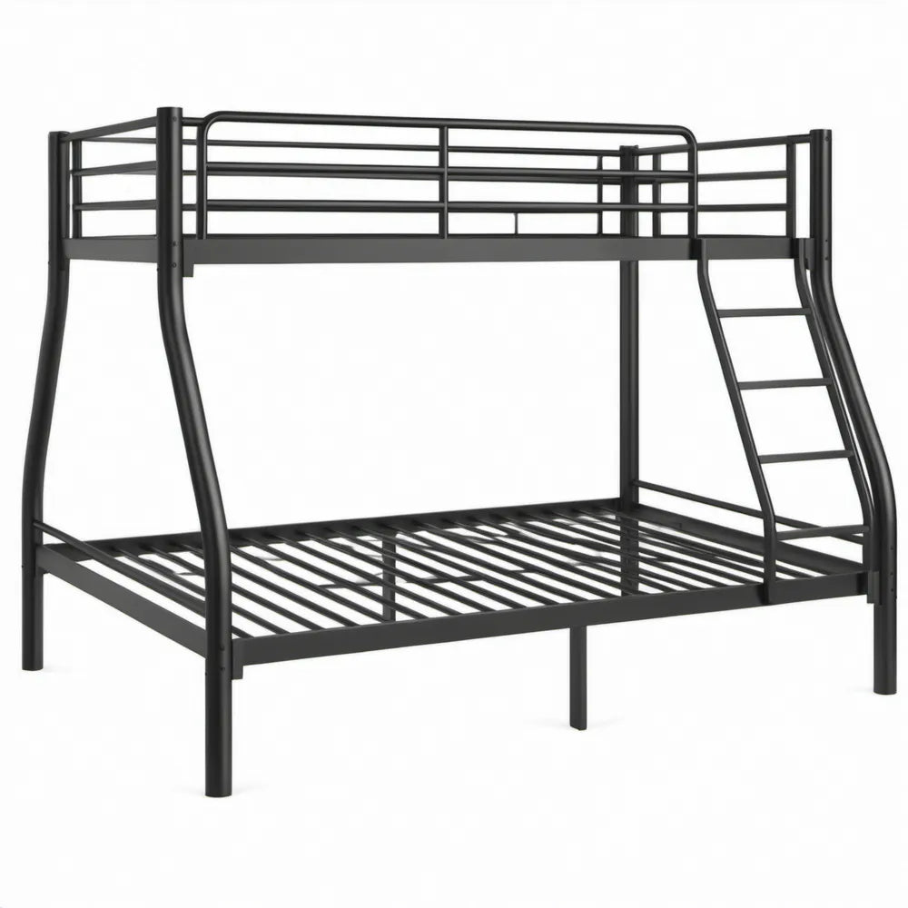 Zwart metalen stapelbed met ladder, 90 x 200 cm en 140 x 200 cm