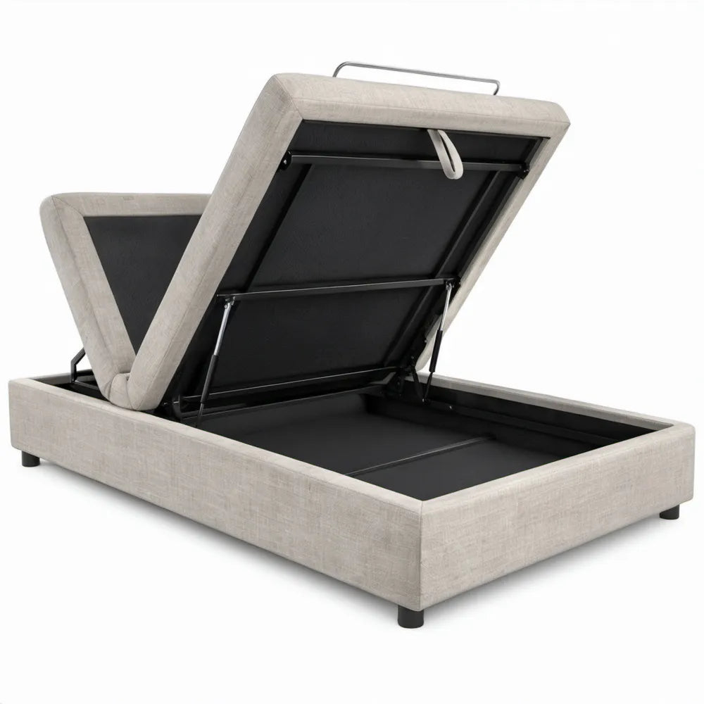 Gestoffeerd opbergbed met hydraulische lift 160 x 200 cm - Lichtgrijs/Zwart