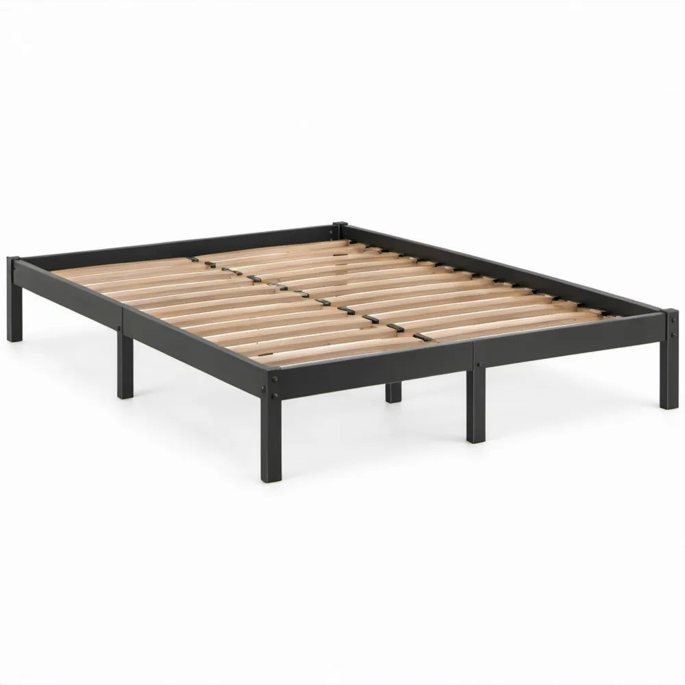 Zwart stalen bedframe met houten lattenbodem 160 x 200 cm