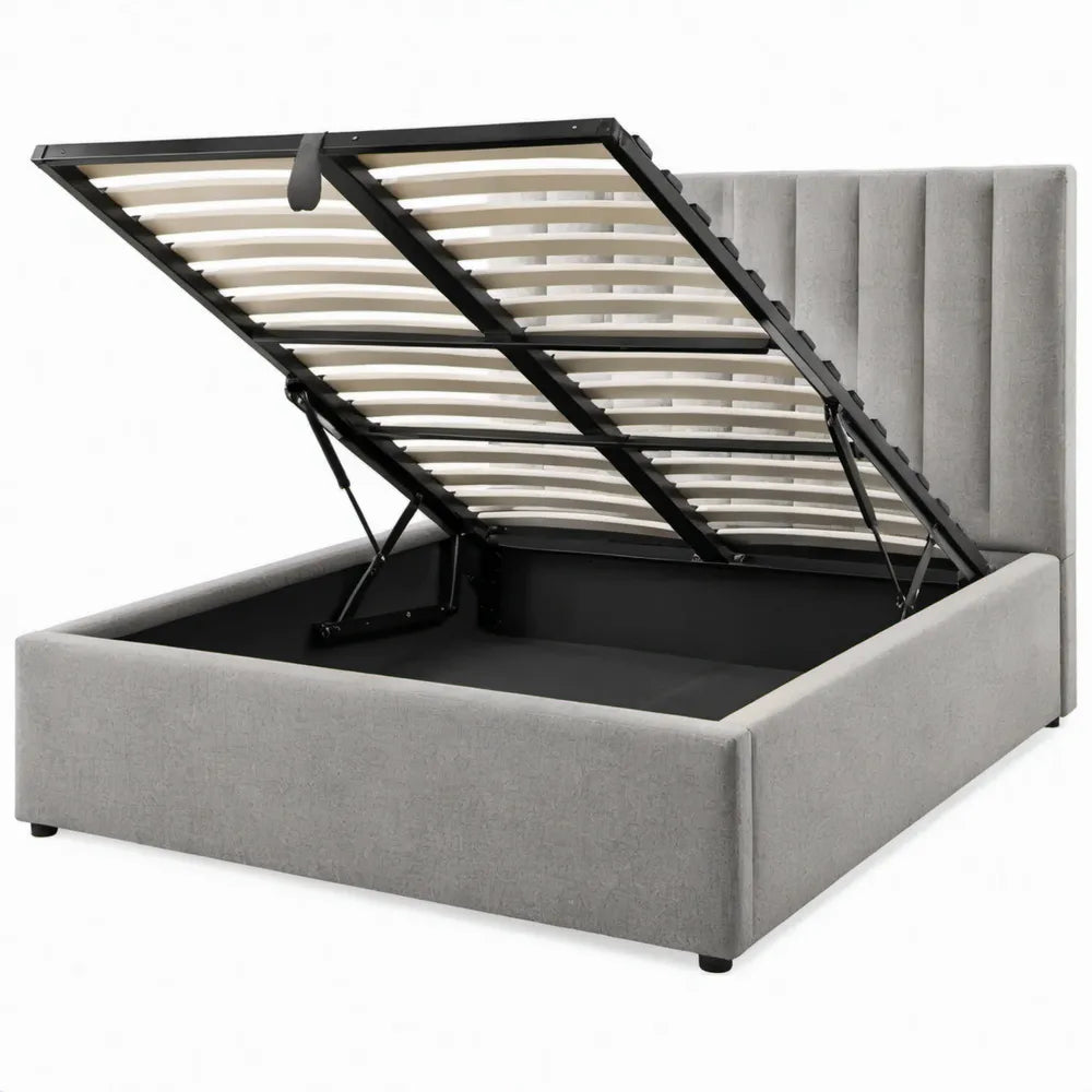Gestoffeerd opbergbed met gasveren 160 x 200 cm Grijs/Zwart