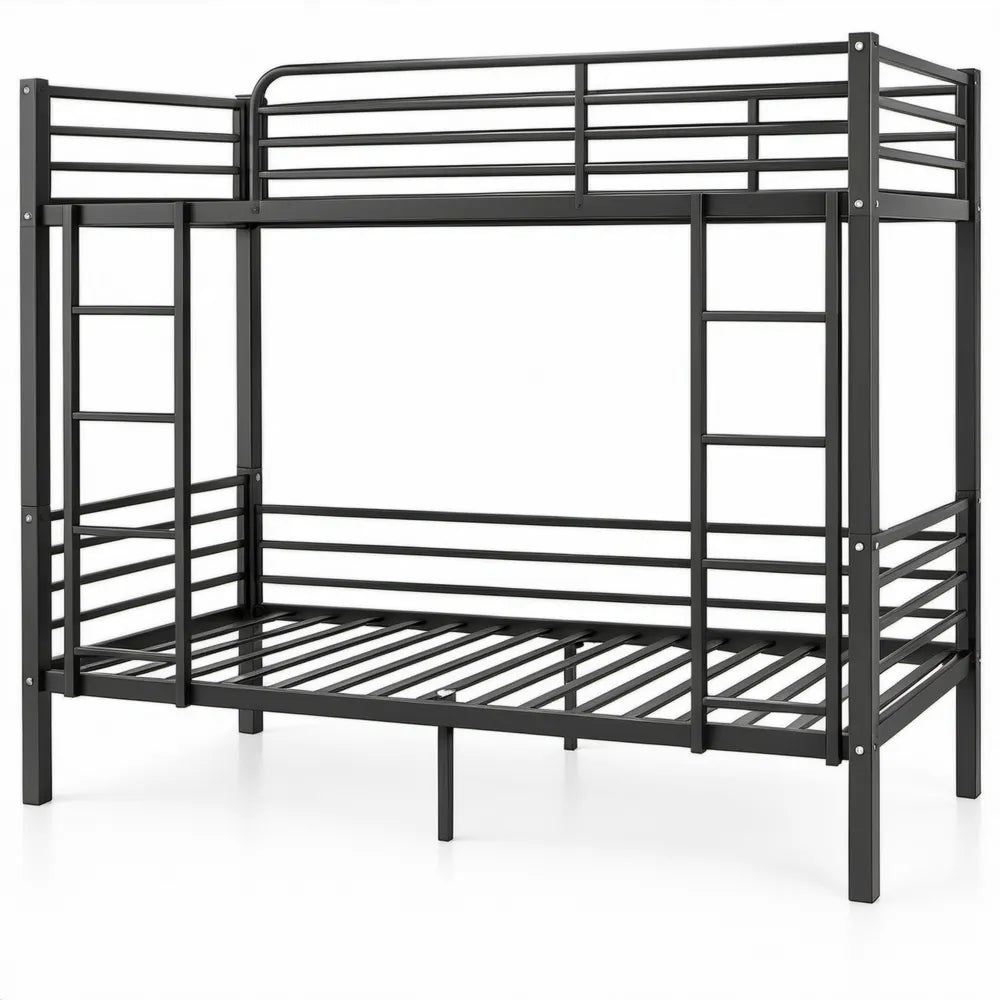 Stalen stapelbedframe zwart met ligvlakken 90 x 200 cm en 140 x 200 cm, 208 x 145 x 168 cm