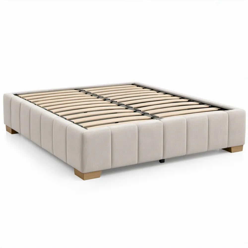 Gestoffeerd bedframe 160 x 200 cm Crème met polyester bekleding en lattenbodem