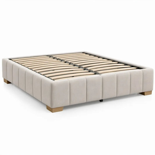 Gestoffeerd bedframe 160 x 200 cm Crème met polyester bekleding en lattenbodem