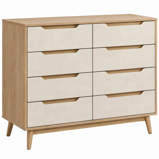 Ladekast met 8 laden, 120 x 40 x 90 cm, naturel eiken en beige