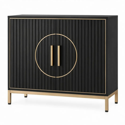 Opbergkast 80 x 40 x 90 cm met 2 deuren van MDF en staal - Zwart/Goud