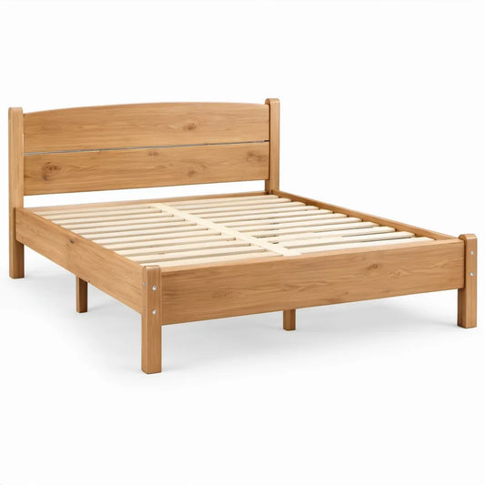 Tweepersoonsbed 140 x 200 cm Naturel Massief Grenenhout met Lattenbodem