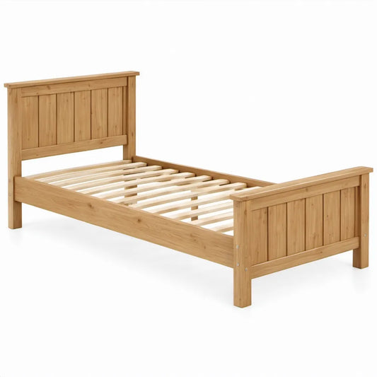 Eenpersoonsbedframe 90 x 200 cm van naturel grenenhout met lattenbodem