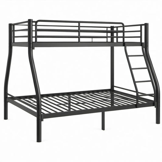 Zwart metalen stapelbed met ladder, 90 x 200 cm en 140 x 200 cm