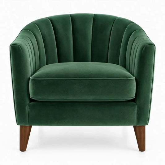 Donkergroene fluwelen loungestoel met houten poten, 78 x 76 x 82 cm