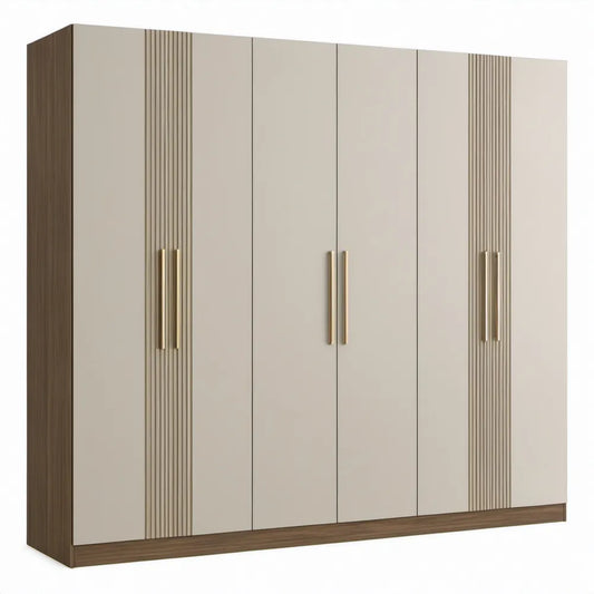 Kledingkast met 6 deuren, 240 x 60 x 220 cm, crème en walnootbruin