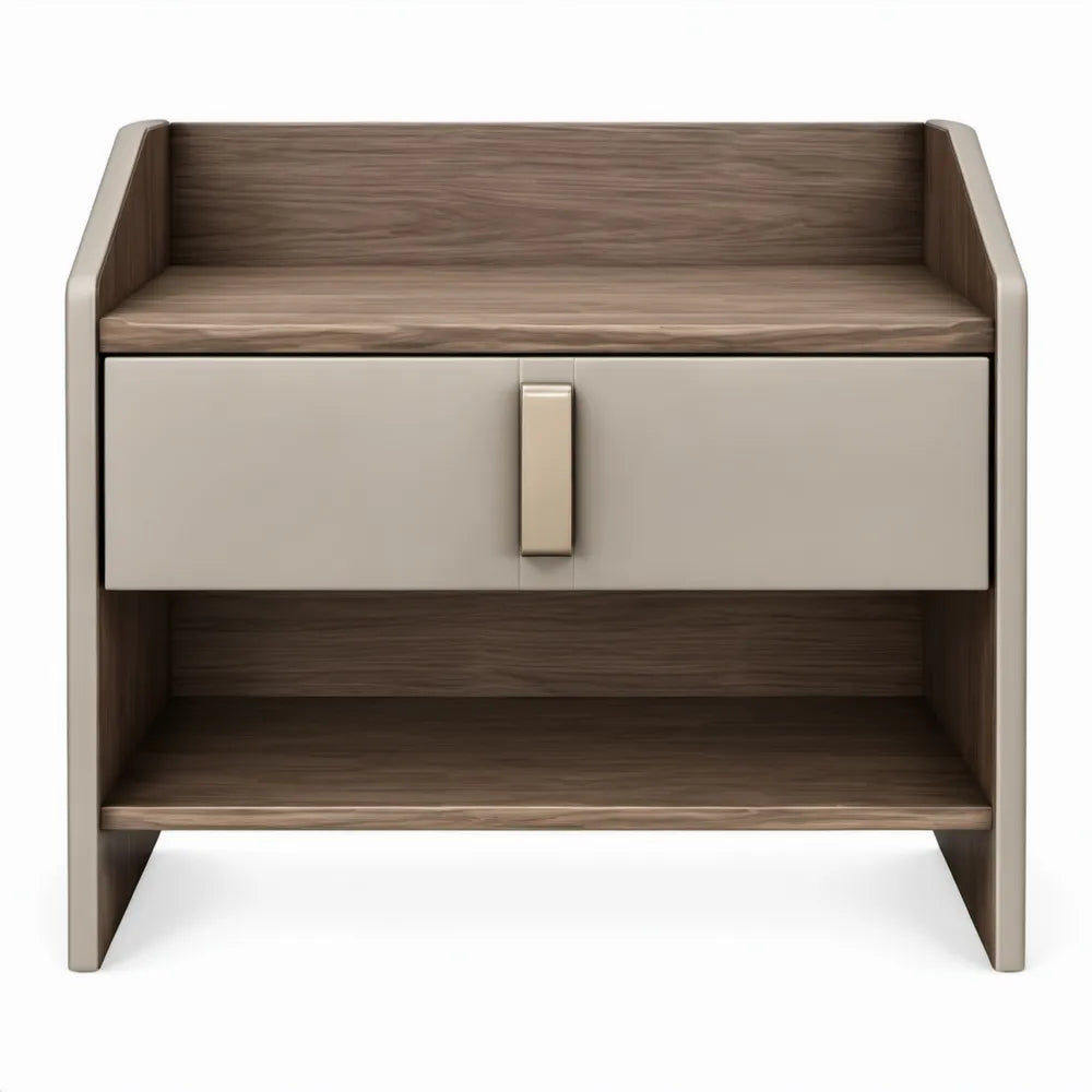 Nachtkastje met lade en open opbergvak, 50 x 40 x 55 cm, beige en walnootbruin MDF