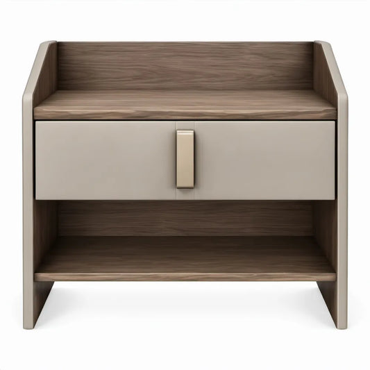 Nachtkastje met lade en open opbergvak, 50 x 40 x 55 cm, beige en walnootbruin MDF