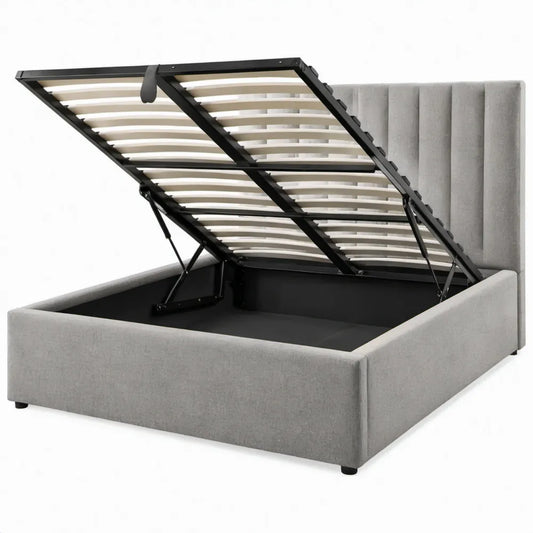 Gestoffeerd opbergbed met gasveren 160 x 200 cm Grijs/Zwart