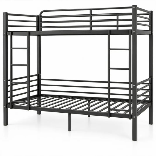 Stalen stapelbedframe zwart met ligvlakken 90 x 200 cm en 140 x 200 cm, 208 x 145 x 168 cm